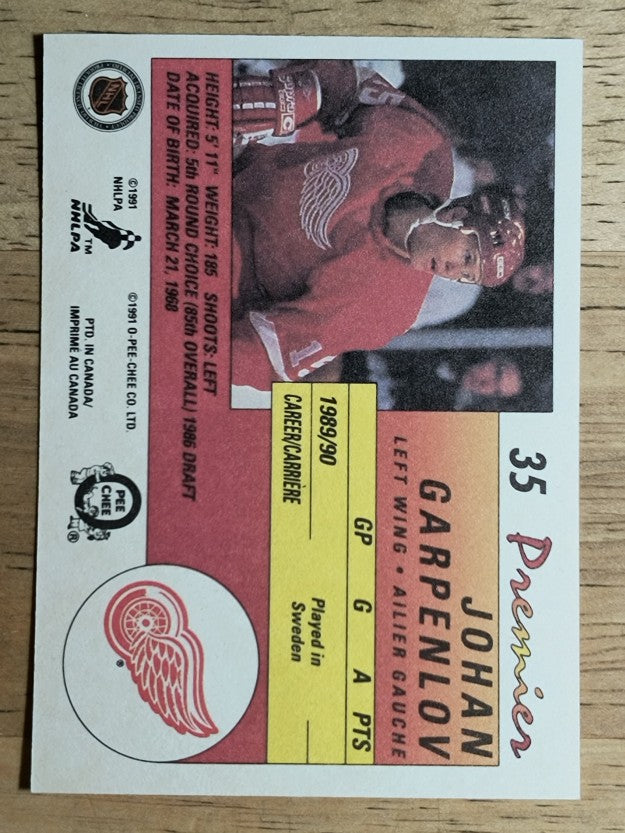 1990-91 OPC Premier #35 Johan Garpenlov RC
