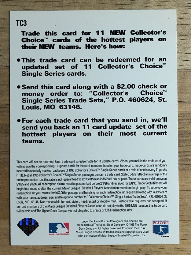 1995 Collector's Choice Trade Cards #TC3 Marquis Grissom