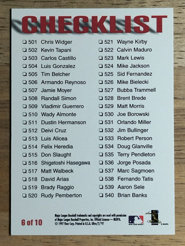 1997 Ultra Checklists #B6 Mike Piazza