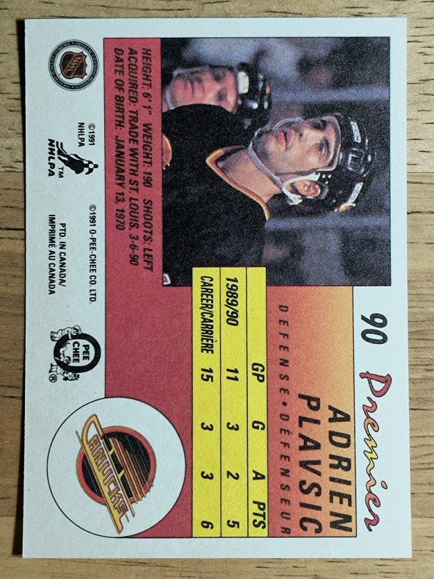 1990-91 OPC Premier #90 Adrien Plavsic RC