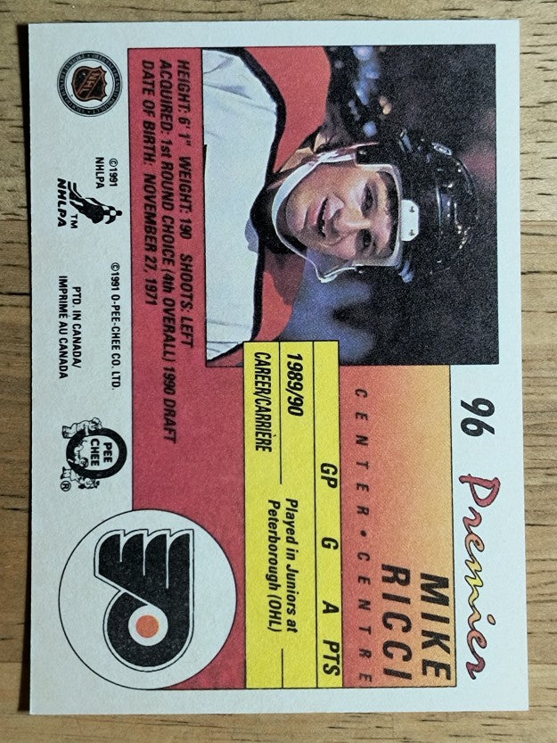 1990-91 OPC Premier #96 Mike Ricci RC