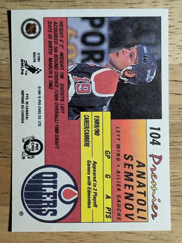 1990-91 OPC Premier #104 Anatoli Semenov RC