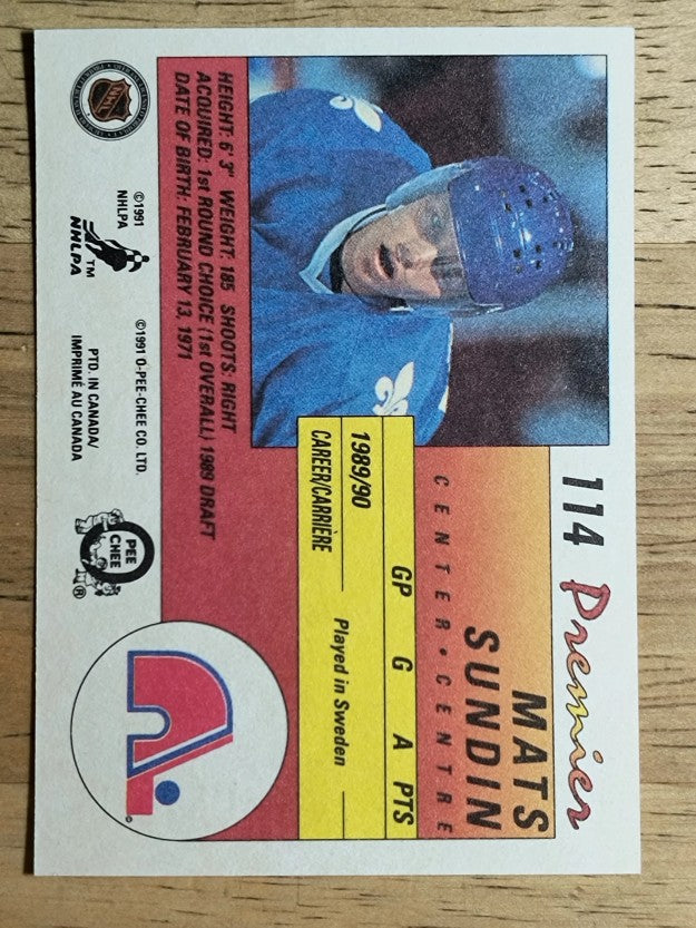 1990-91 OPC Premier #114 Mats Sundin RC