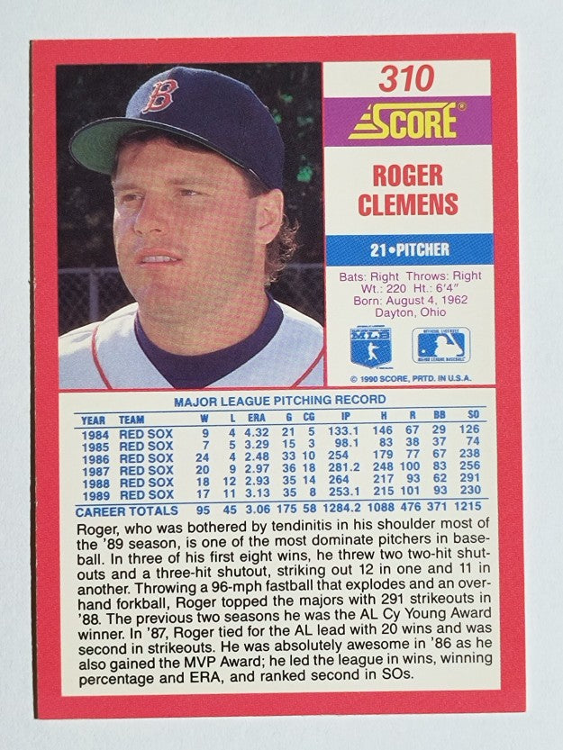 1990 Score #310 Roger Clemens