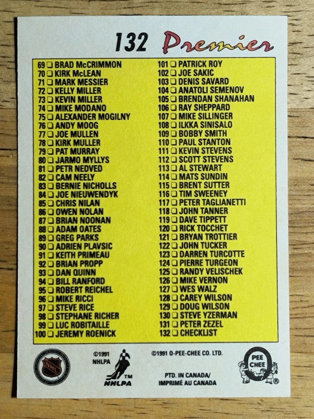 1990-91 OPC Premier #132 Checklist 1-132