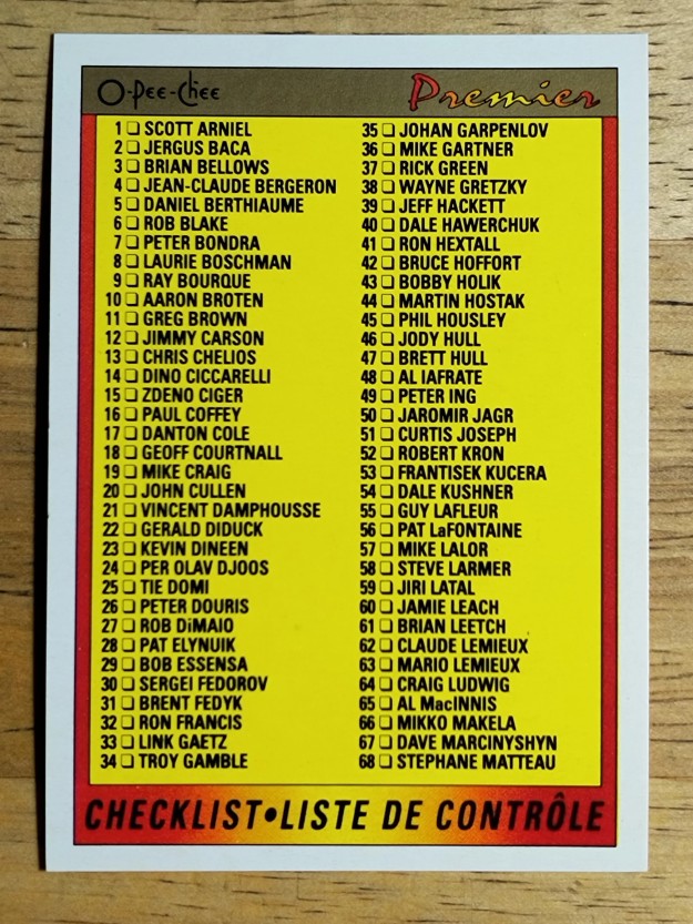 1990-91 OPC Premier #132 Checklist 1-132
