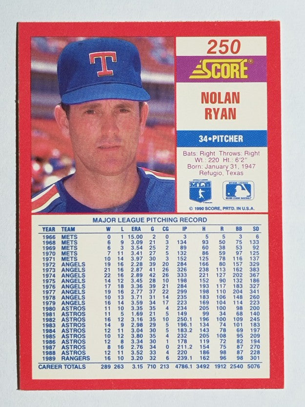 1990 Score #250 Nolan Ryan