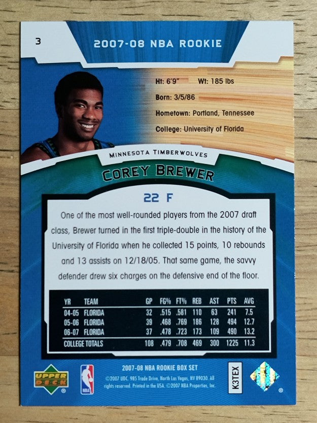 2007-08 Upper Deck NBA Rookie Box Set #3 Corey Brewer