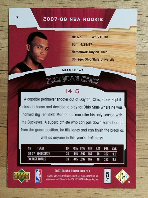 2007-08 Upper Deck NBA Rookie Box Set #7 Daequan Cook