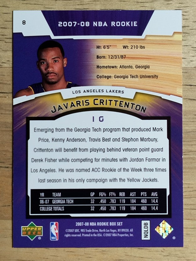 2007-08 Upper Deck NBA Rookie Box Set #8 Javaris Crittenton