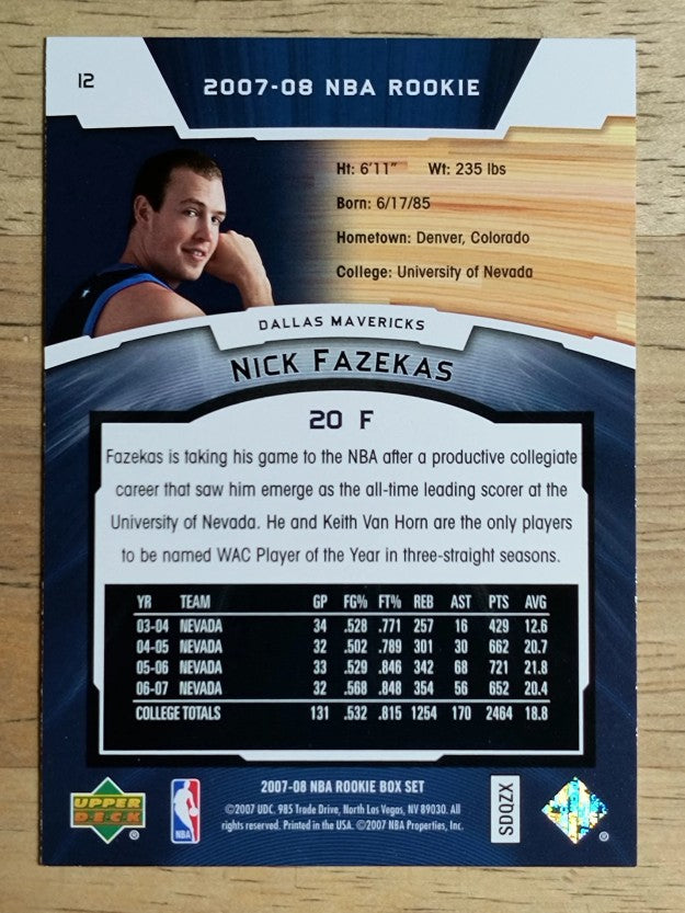 2007-08 Upper Deck NBA Rookie Box Set #12 Nick Fazekas