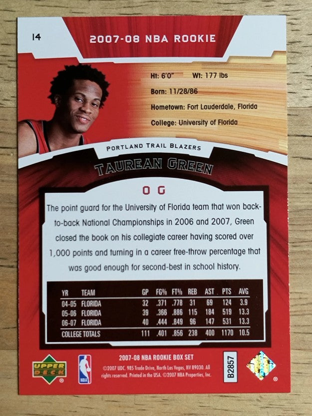 2007-08 Upper Deck NBA Rookie Box Set #14 Taurean Green