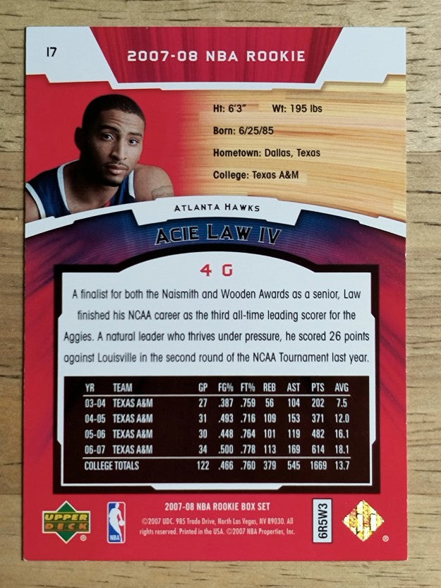 2007-08 Upper Deck NBA Rookie Box Set #17 Acie Law