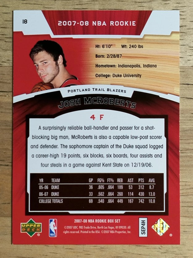 2007-08 Upper Deck NBA Rookie Box Set #18 Josh McRoberts