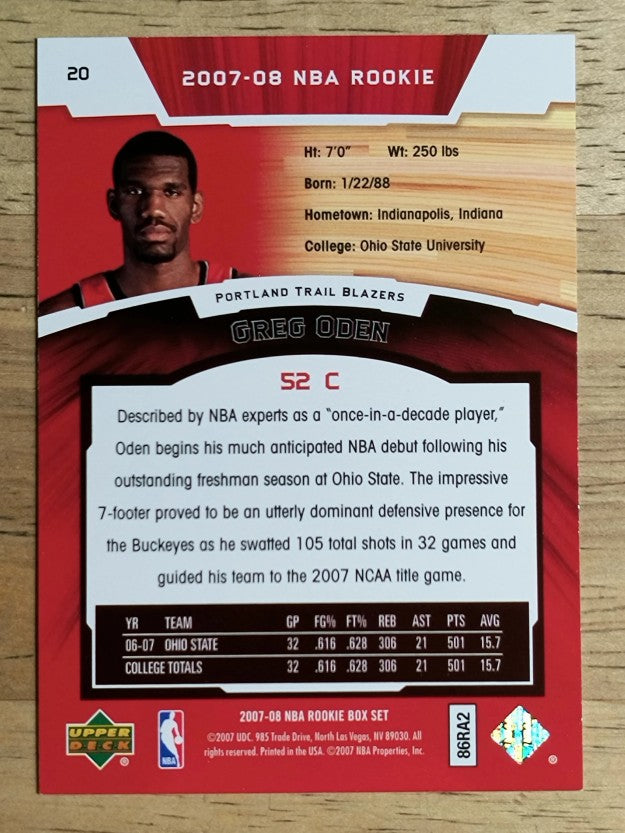 2007-08 Upper Deck NBA Rookie Box Set #20 Greg Oden