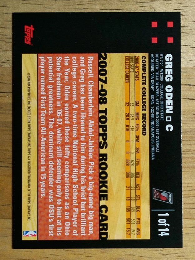 2007-08 Topps Rookie Set #1 Greg Oden