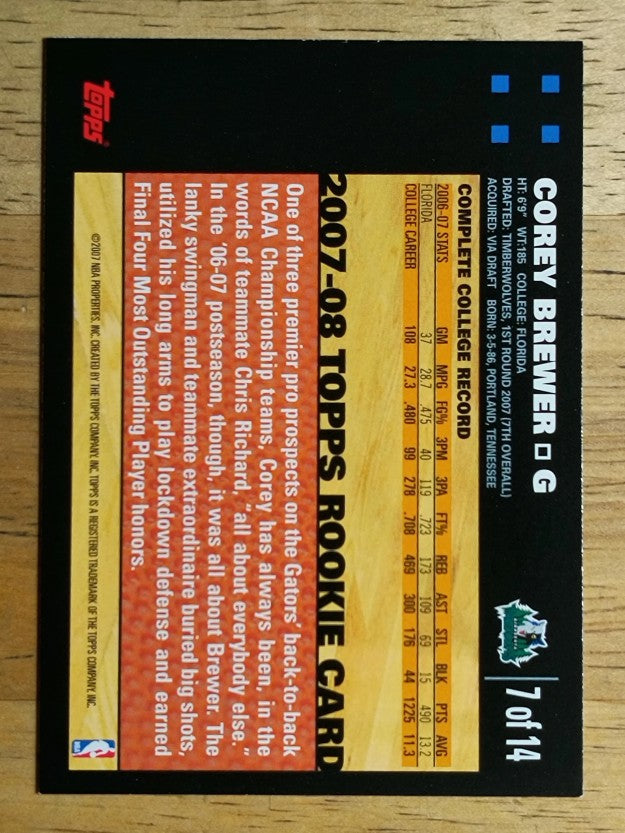 2007-08 Topps Rookie Set #7 Corey Brewer