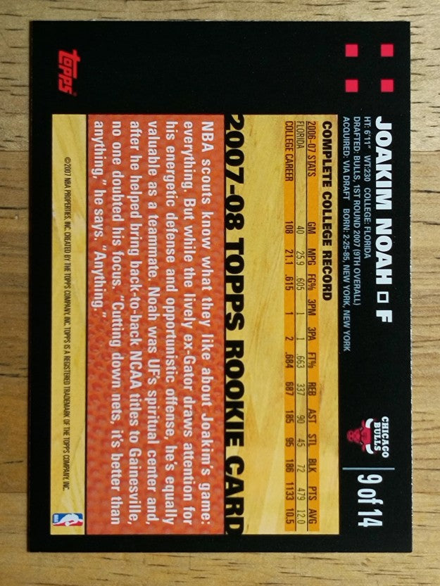 2007-08 Topps Rookie Set #9 Joakim Noah