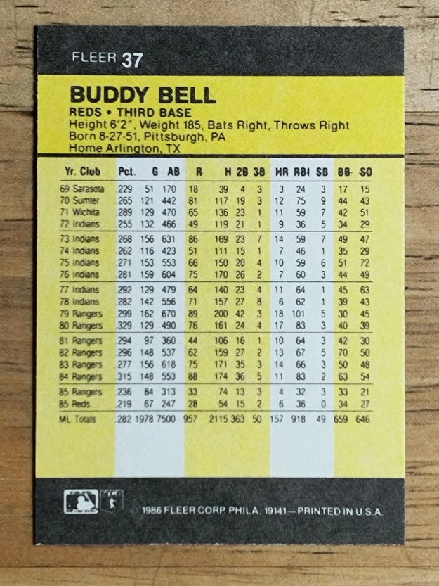 1986 Fleer Mini #37 Buddy Bell