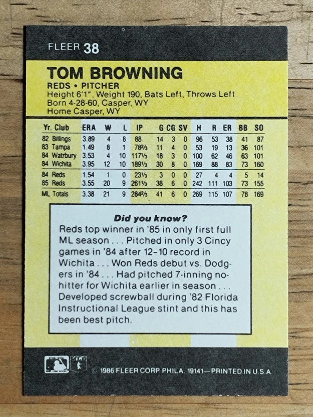 1986 Fleer Mini #38 Tom Browning