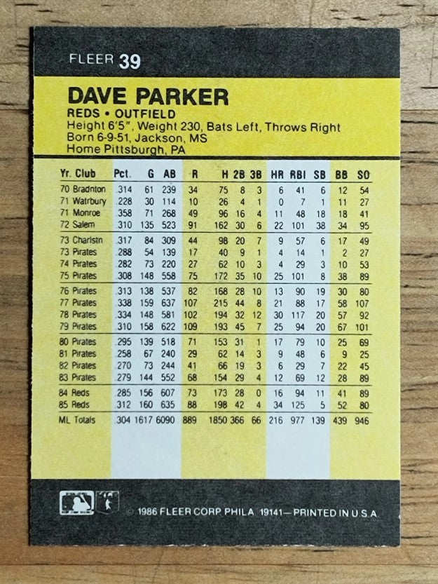 1986 Fleer Mini #39 Dave Parker