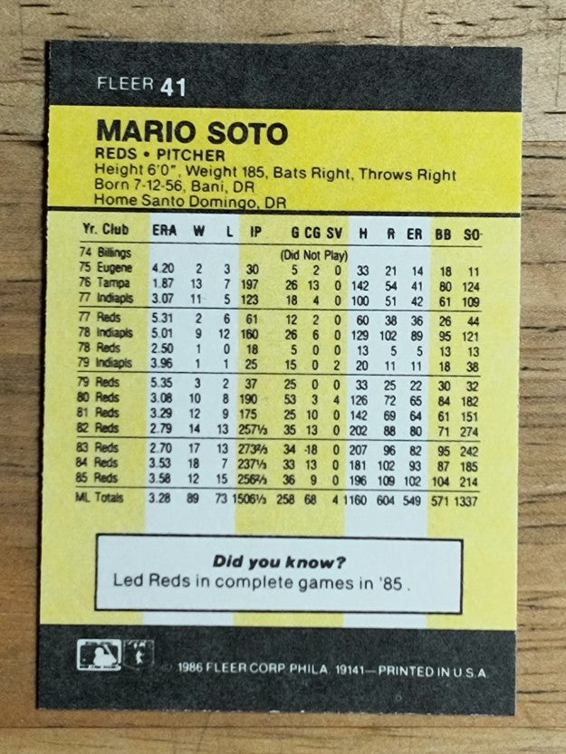 1986 Fleer Mini #41 Mario Soto