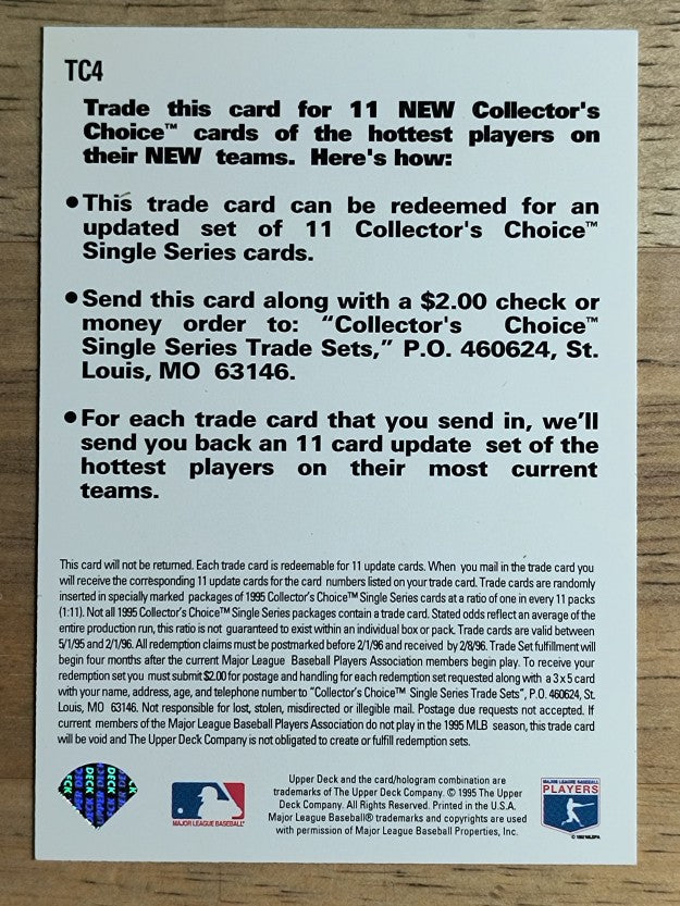 1995 Collector's Choice Trade Cards #TC4 Terry Pendleton