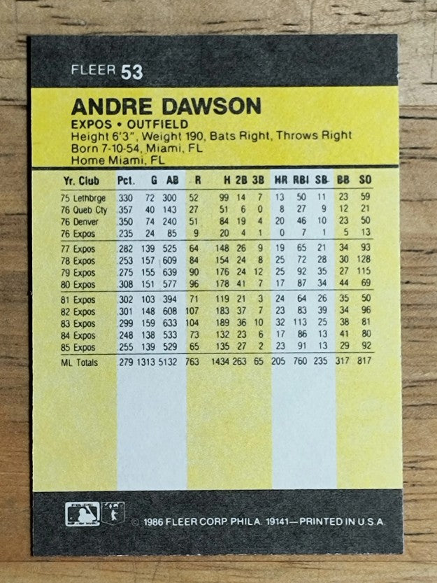 1986 Fleer Mini #53 Andre Dawson