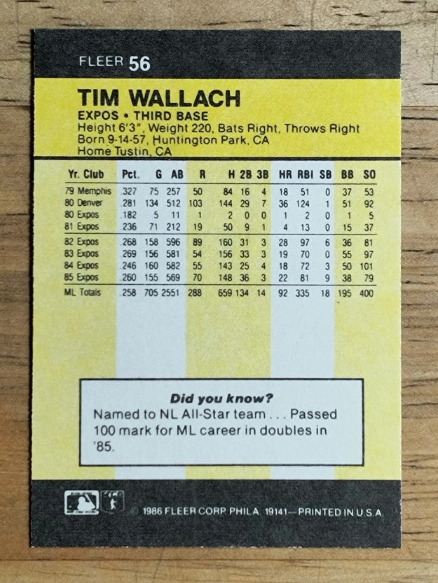 1986 Fleer Mini #56 Tim Wallach