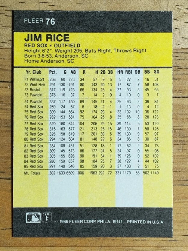 1986 Fleer Mini #76 Jim Rice