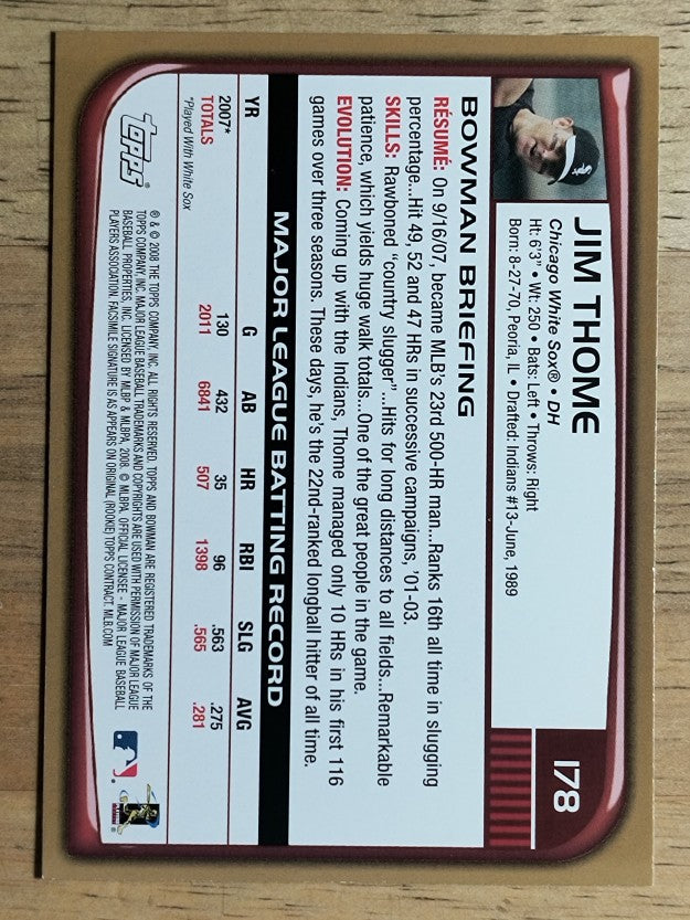 2008 Bowman Gold #178 Jim Thome