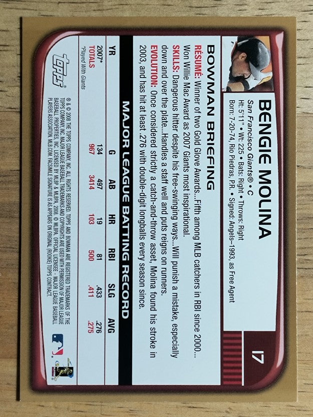 2008 Bowman Gold #17 Bengie Molina
