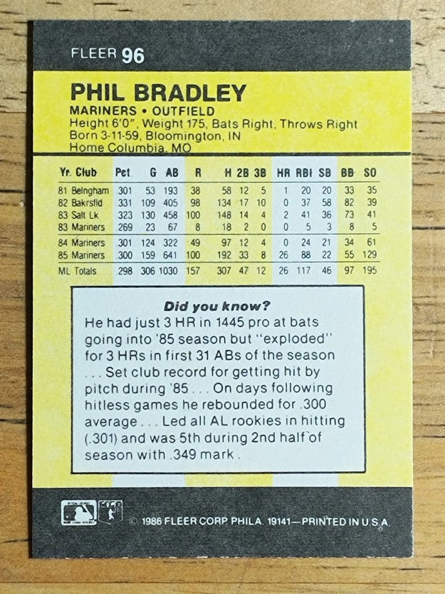 1986 Fleer Mini #96 Phil Bradley