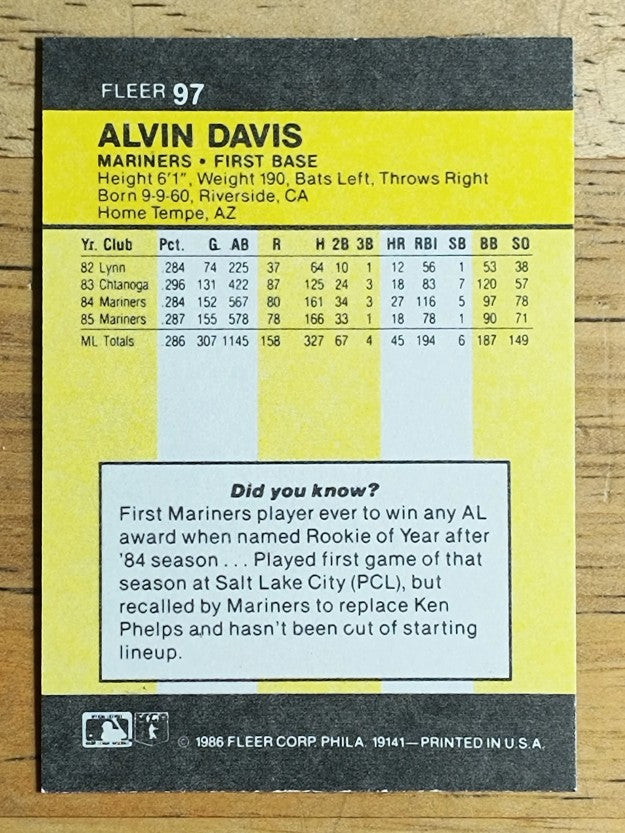 1986 Fleer Mini #97 Alvin Davis
