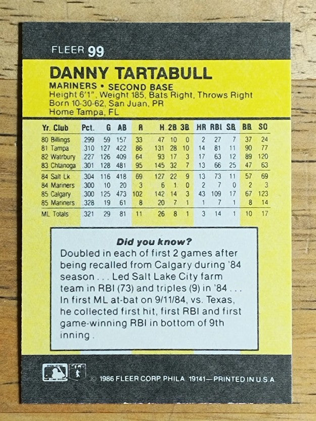 1986 Fleer Mini #99 Danny Tartabull