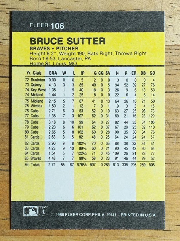 1986 Fleer Mini #106 Bruce Sutter
