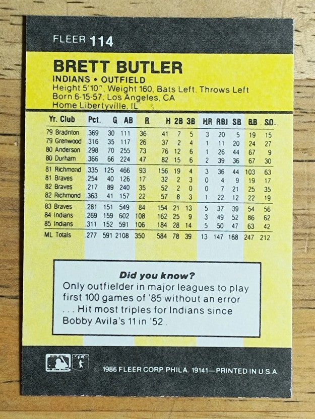 1986 Fleer Mini #114 Brett Butler
