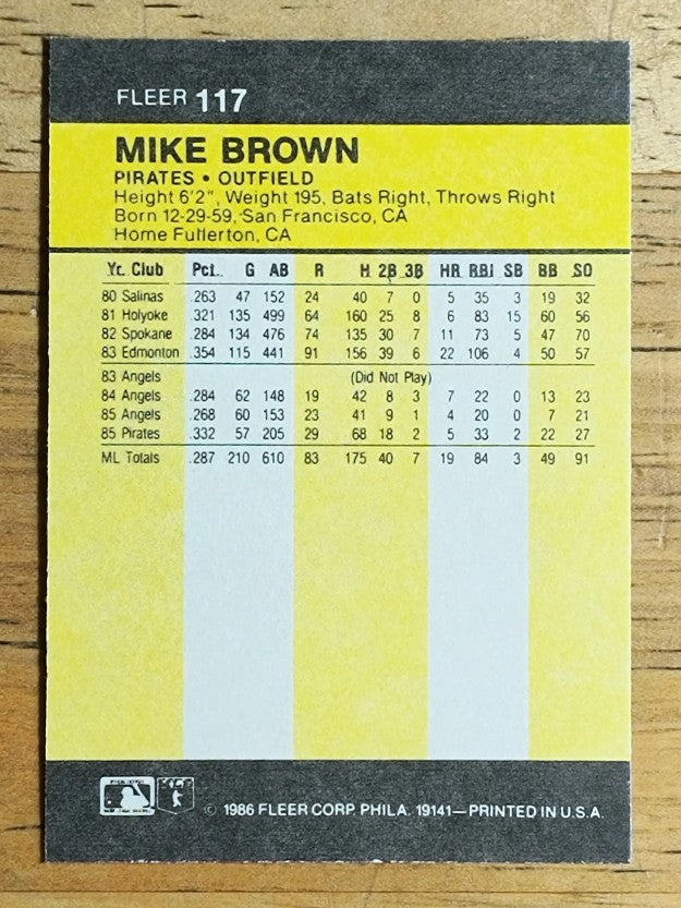 1986 Fleer Mini #117 Mike C. Brown