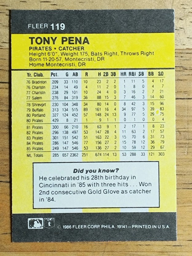 1986 Fleer Mini #119 Tony Pena