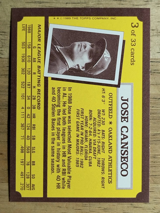 1989 Kay-Bee #3 Jose Canseco