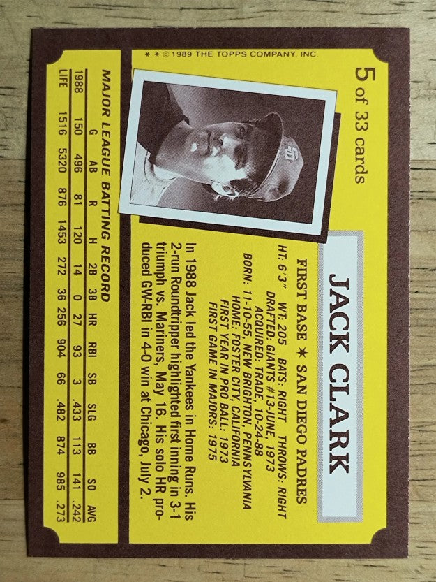 1989 Kay-Bee #5 Jack Clark