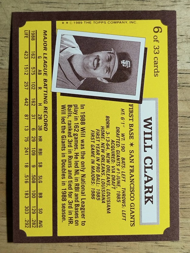 1989 Kay-Bee #6 Will Clark