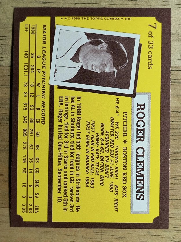1989 Kay-Bee #7 Roger Clemens