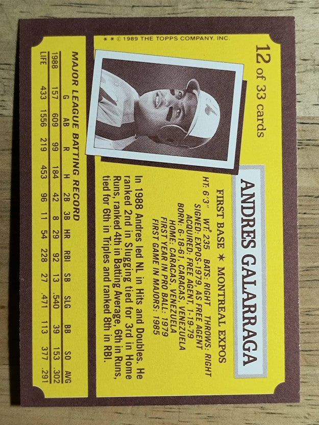 1989 Kay-Bee #12 Andres Galarraga