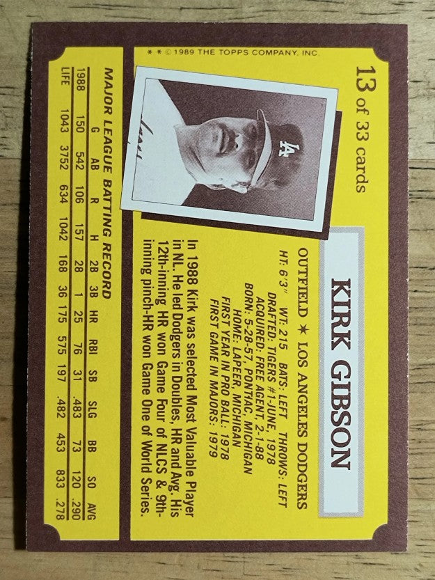 1989 Kay-Bee #13 Kirk Gibson