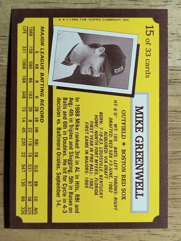 1989 Kay-Bee #15 Mike Greenwell