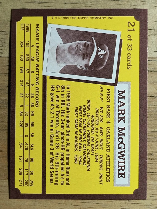 1989 Kay-Bee #21 Mark McGwire