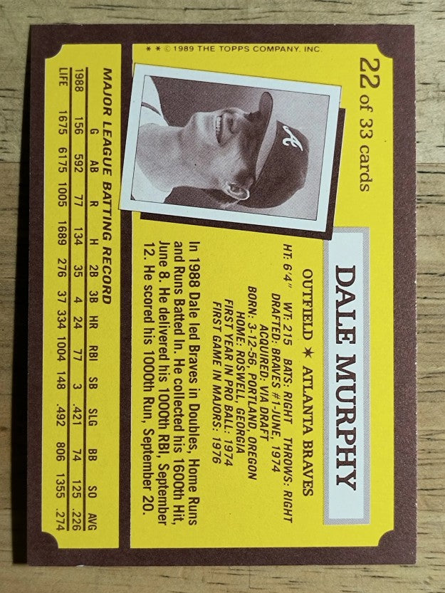 1989 Kay-Bee #22 Dale Murphy