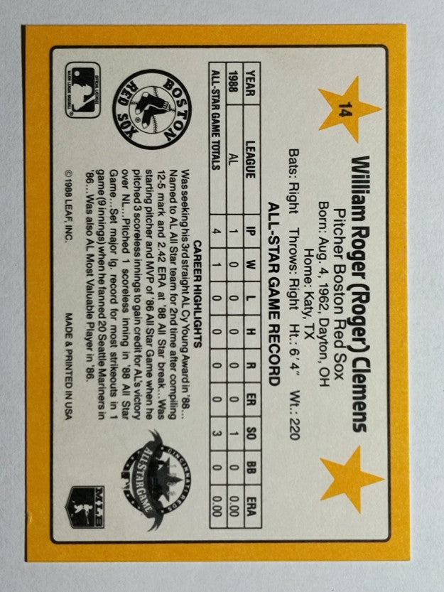 1989 Donruss All-Stars #14 Roger Clemens