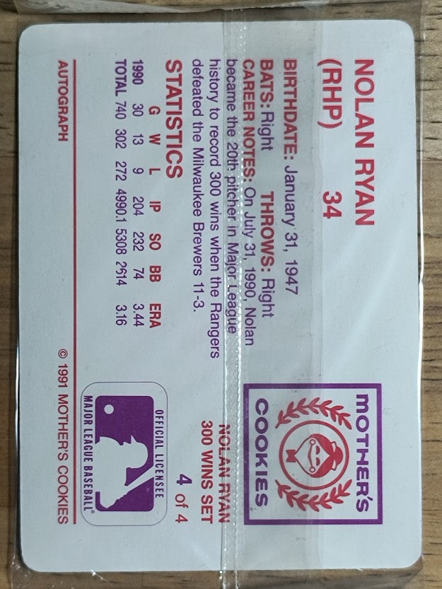 1991 Mother's Ryan #4 Nolan Ryan/Front pose, Ball in hand